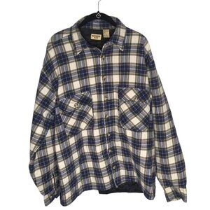Flannel Shirt Shacket  Quilted Blue Plaid Men's Sz Large Tall Chore Barn